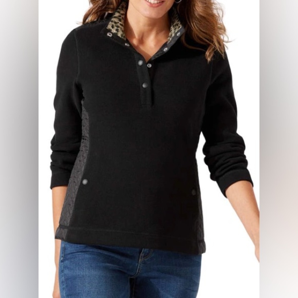 Tommy Bahama Aruba Black Quilted Half Snap Pullover Jacket Size XL Preppy Casual